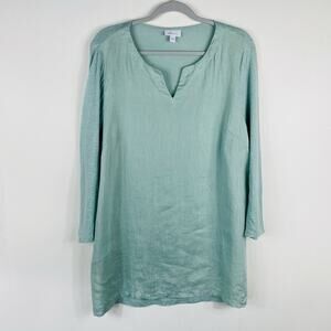 J. Jill Top Large Tunic Green Love Linen 3/4 Sleeve